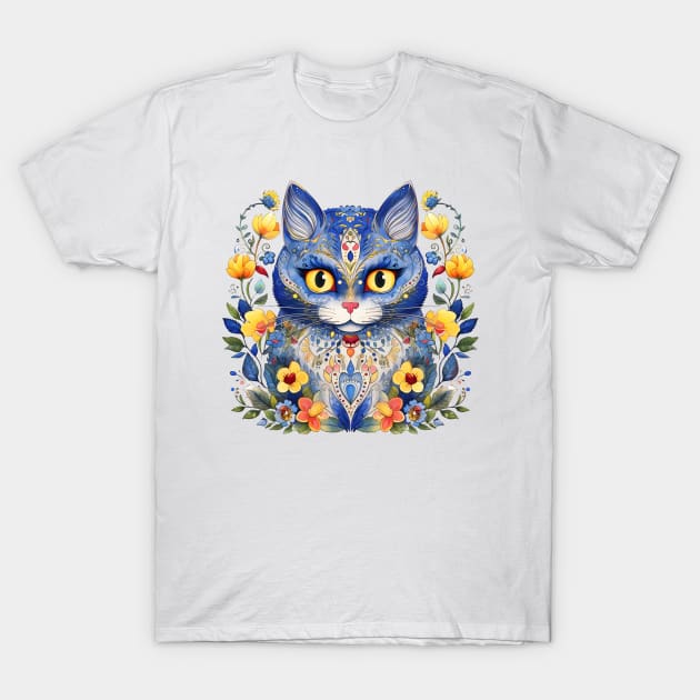 Ukraine Cat Floral Vintage Ukrainian Vyshyvanka Style T-Shirt by Ai Wanderer